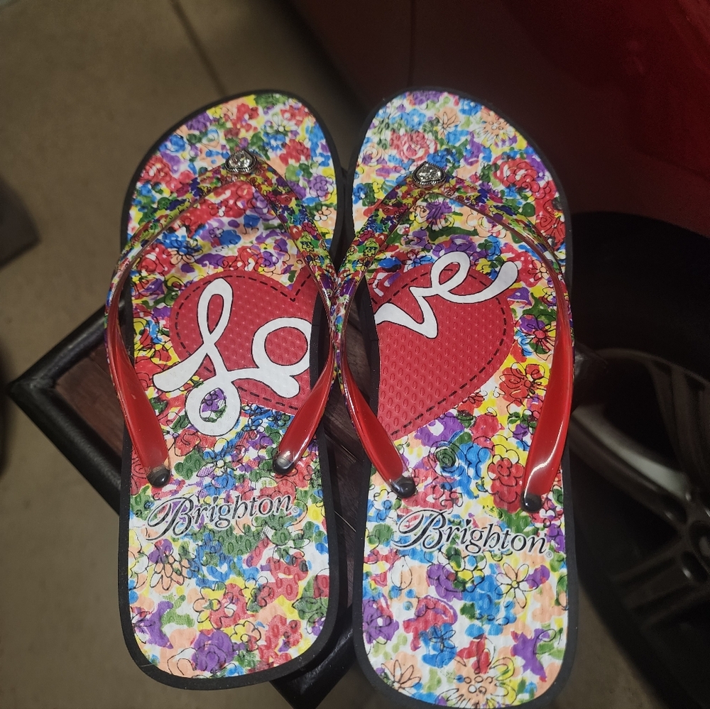 Brighton Colorful Floral Love Flip Flops